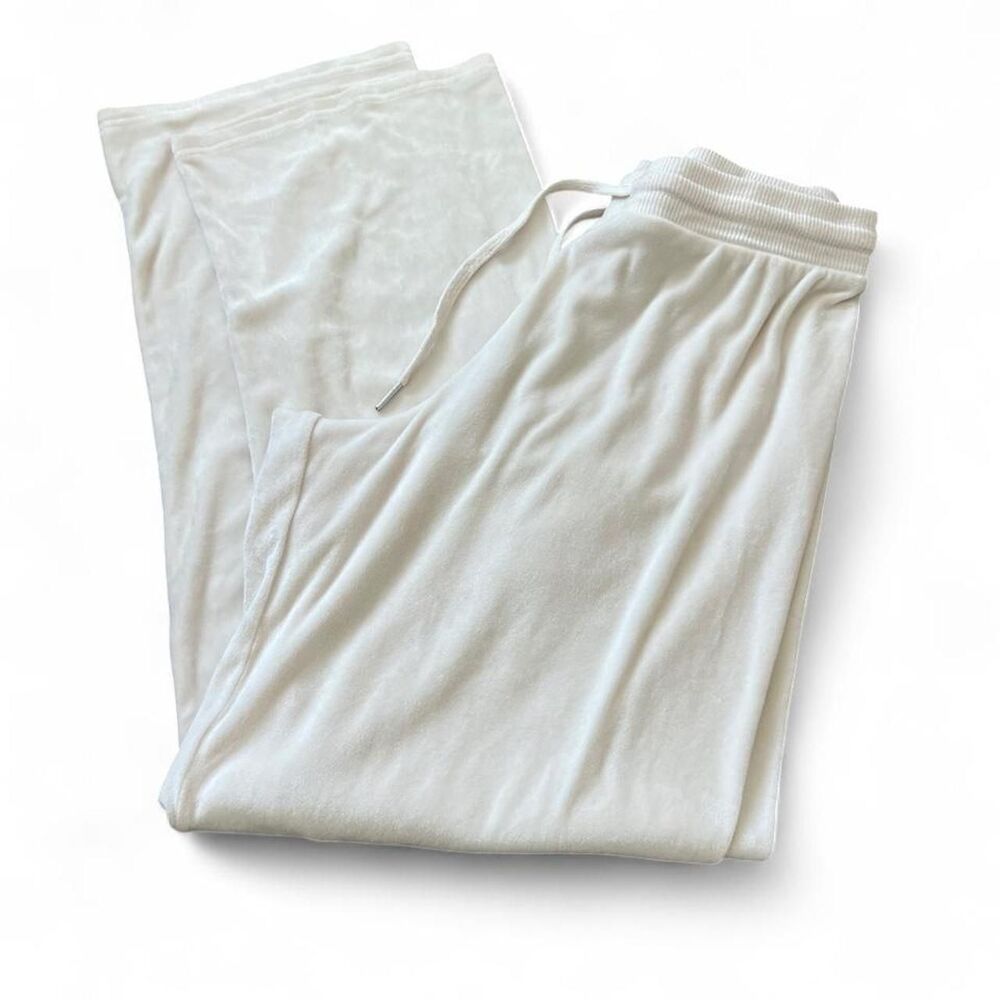 Juicy Couture cream velour sweatpants with rhinestone logo